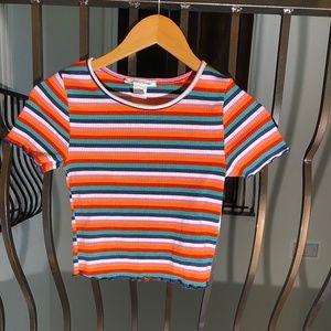 rainbow striped short sleeve shirt